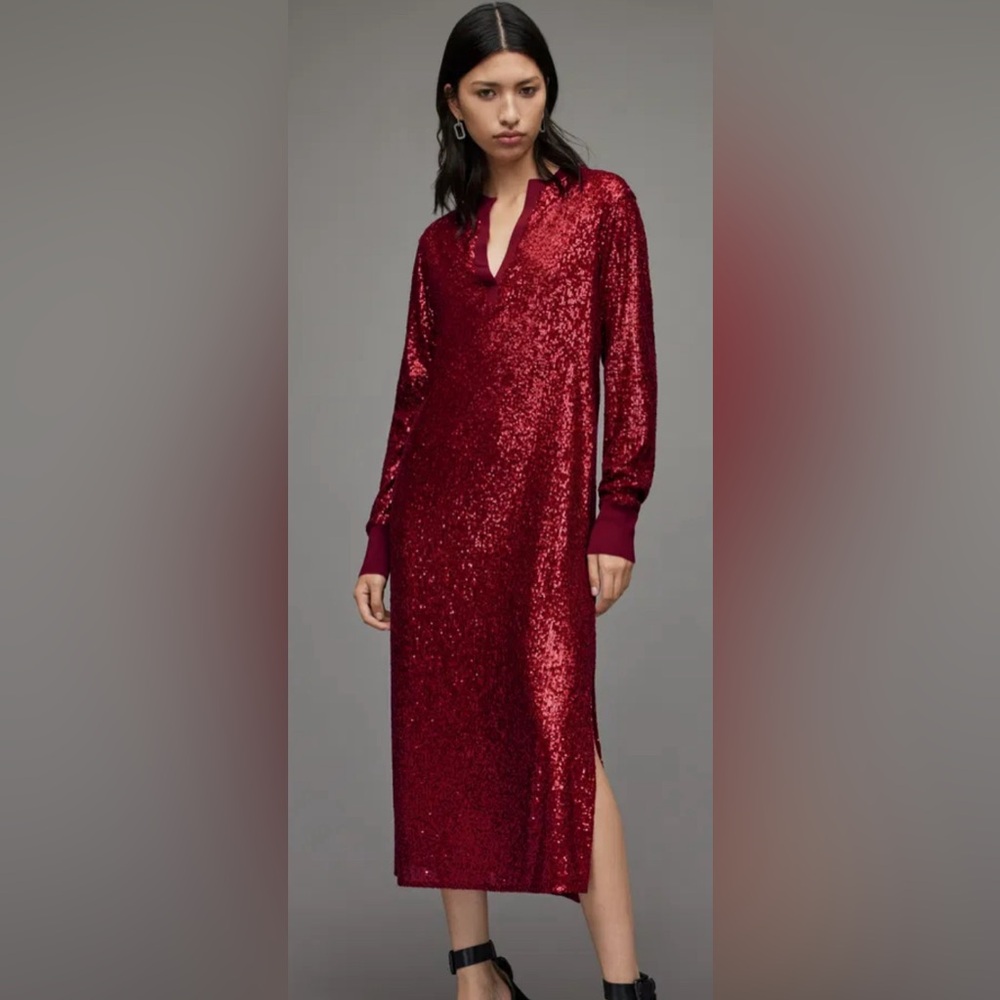 NWT Allsaints Juela Dia Sparkling Red Sequin Dress in Medium